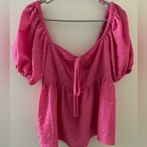 Future Collective pink puff sleeves baby doll style blouse Small